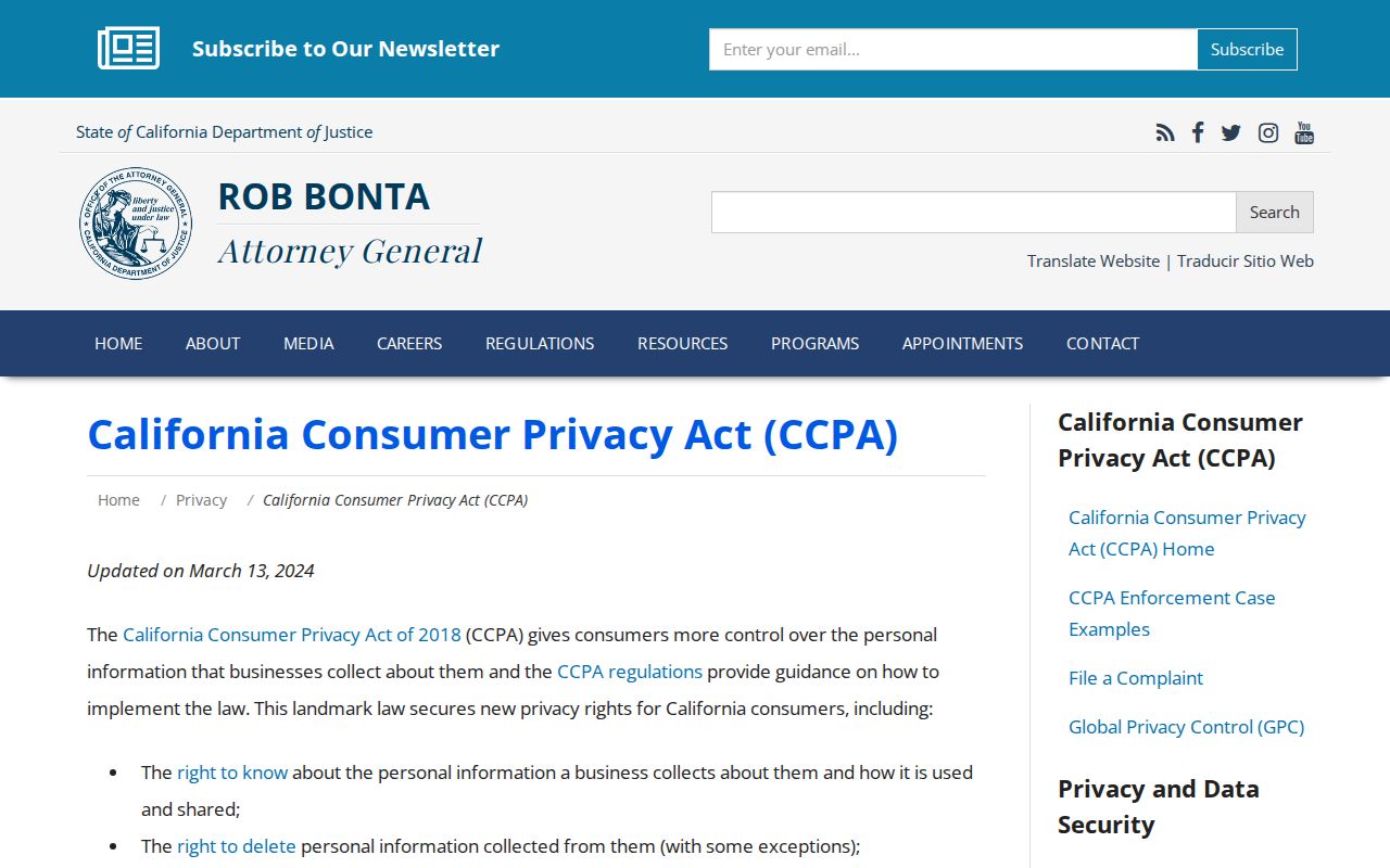 Santa Barbara County neighbors California consumer privacy information