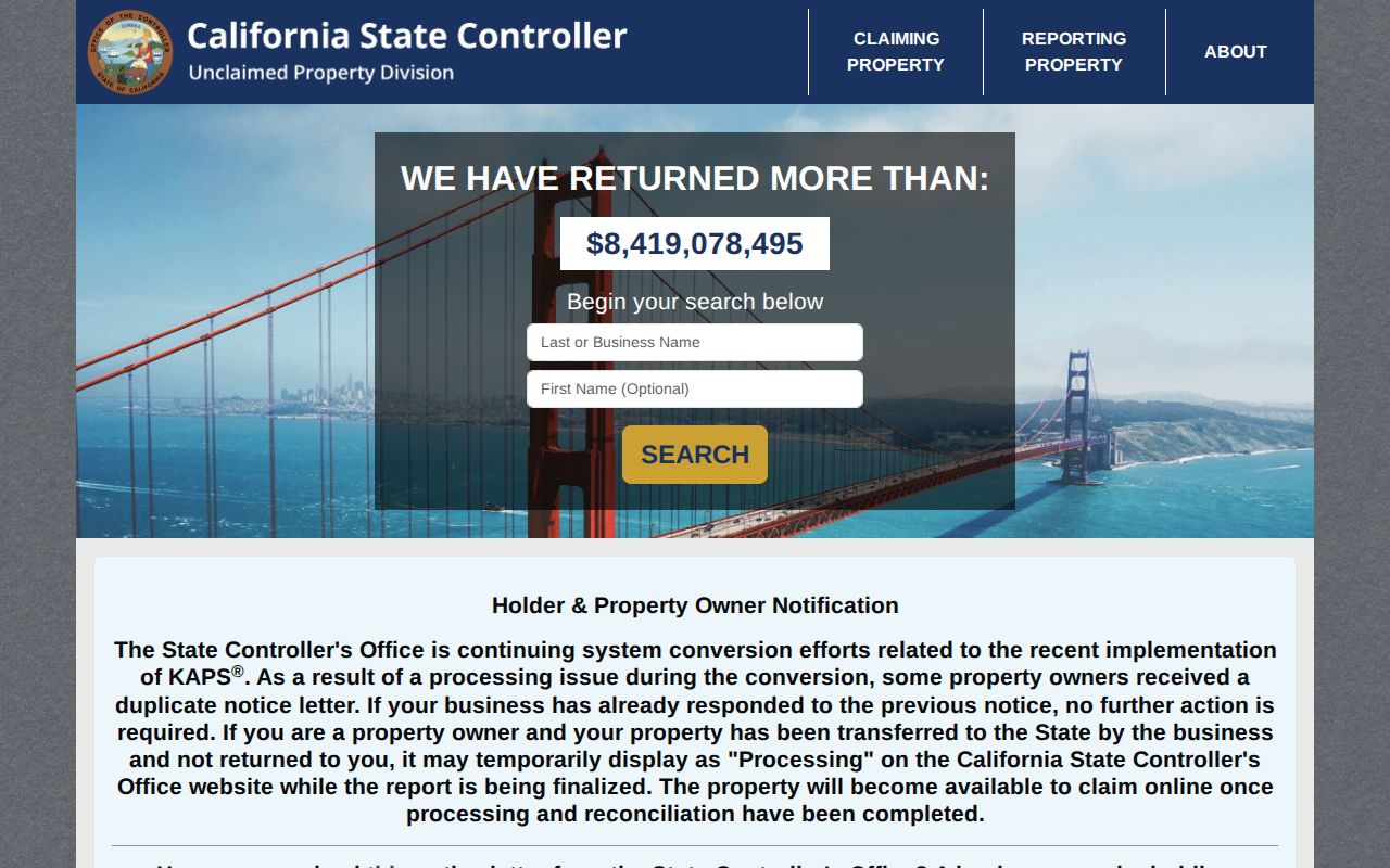 Santa Barbara County resident lookup California unclaimed property search