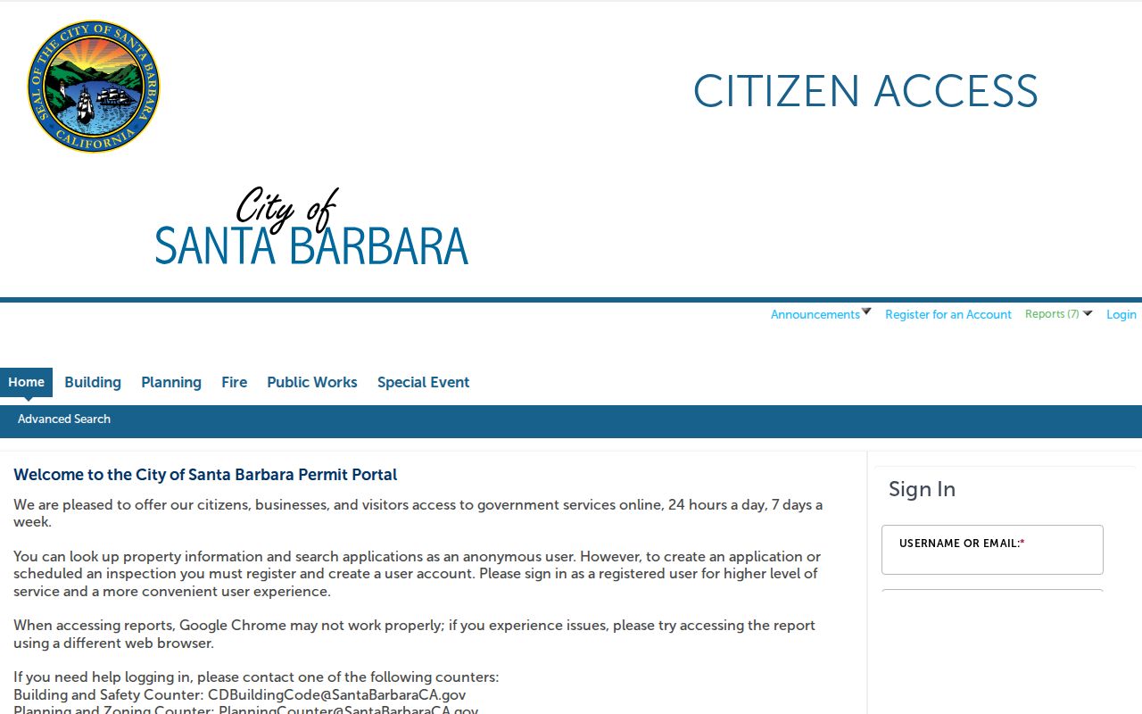 Santa Barbara County street directory City of Santa Barbara permit search