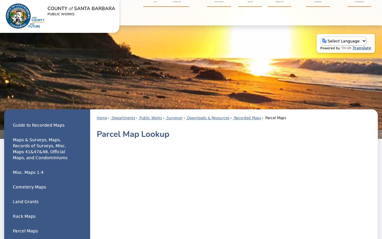 Santa Barbara County street directory recorded parcel map